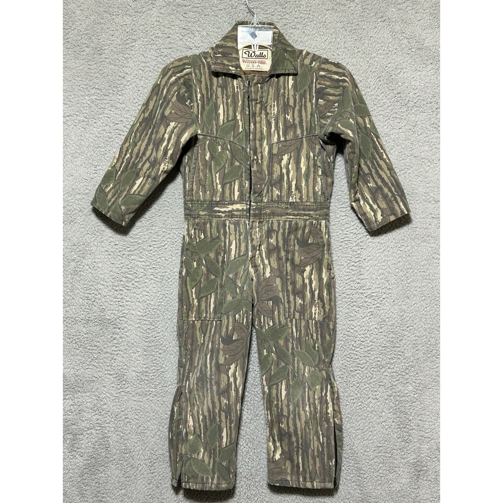 Vintage 90's Walls Blizzard Pruf Proof Coveralls Youth Size 8 Realtree Bark Camo